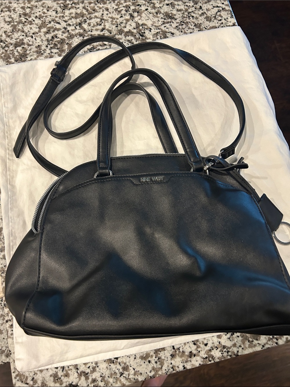 Nine West Black Purse & Key Chain w/Handles and Shoulder Strap Lots of Pockets!!